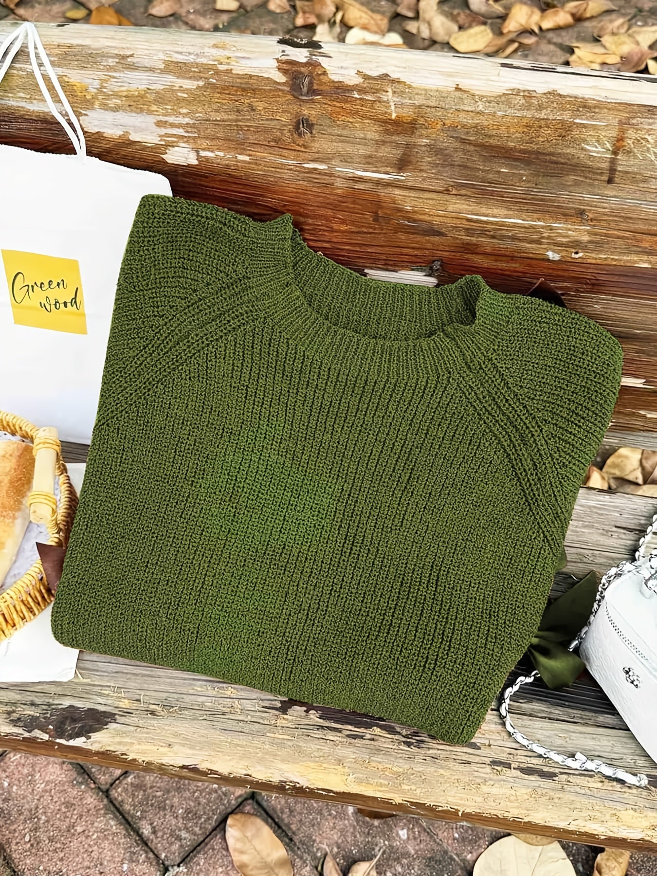 Plus Size, Plus-size  Sweet Style, Round Neck Balloon Sleeve Bow Sweater, Autumn and Winter Atmosphere Items