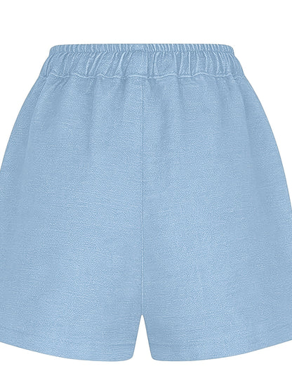 Loose And Stylish Casual Shorts, Solid Color with Elastic Waist, Five-pocket Jeans Shorts