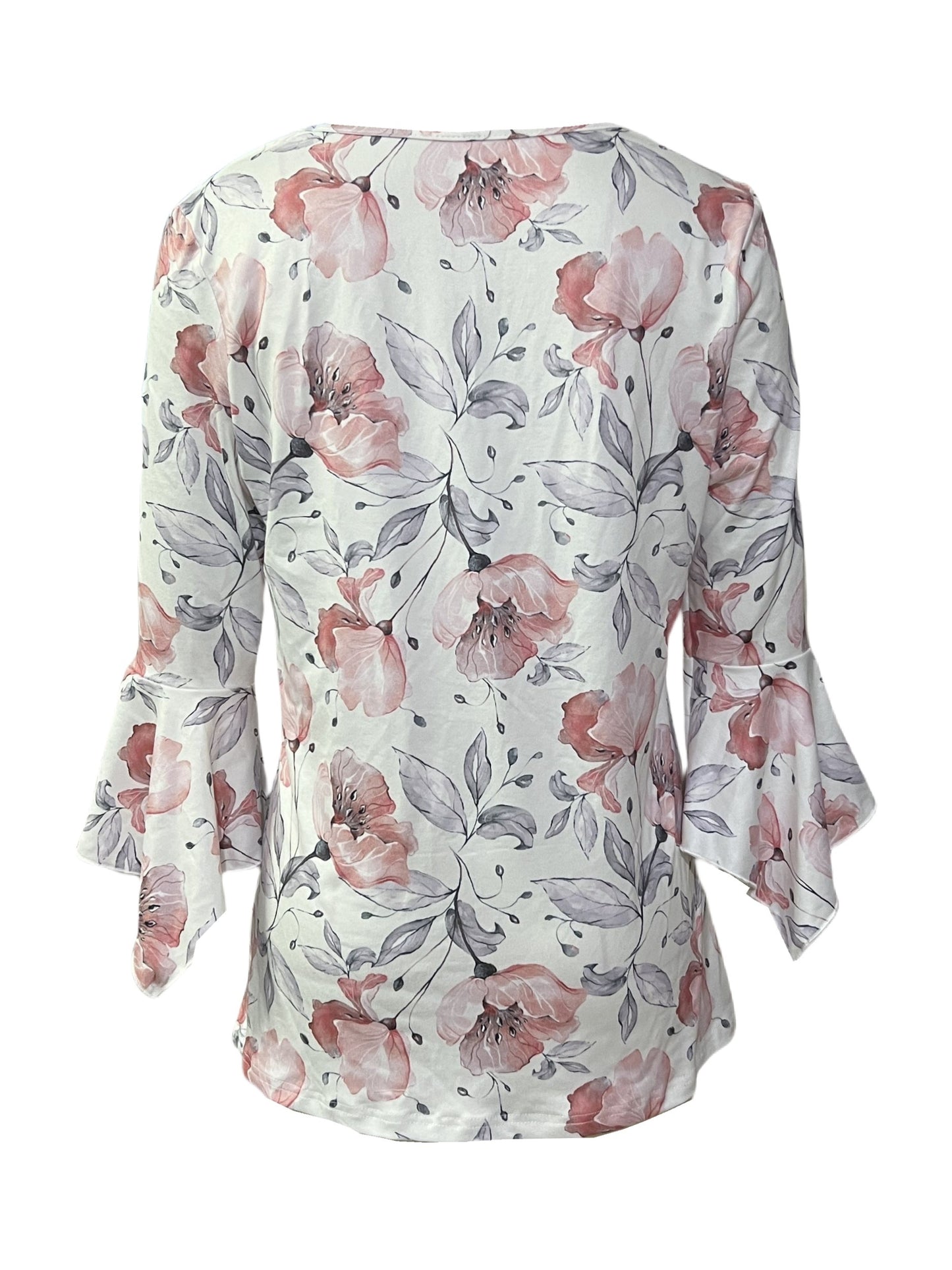 Spring And Autumn New Style Printed Button Irregular Three Quarter Sleeve T-Shirt Casual Top