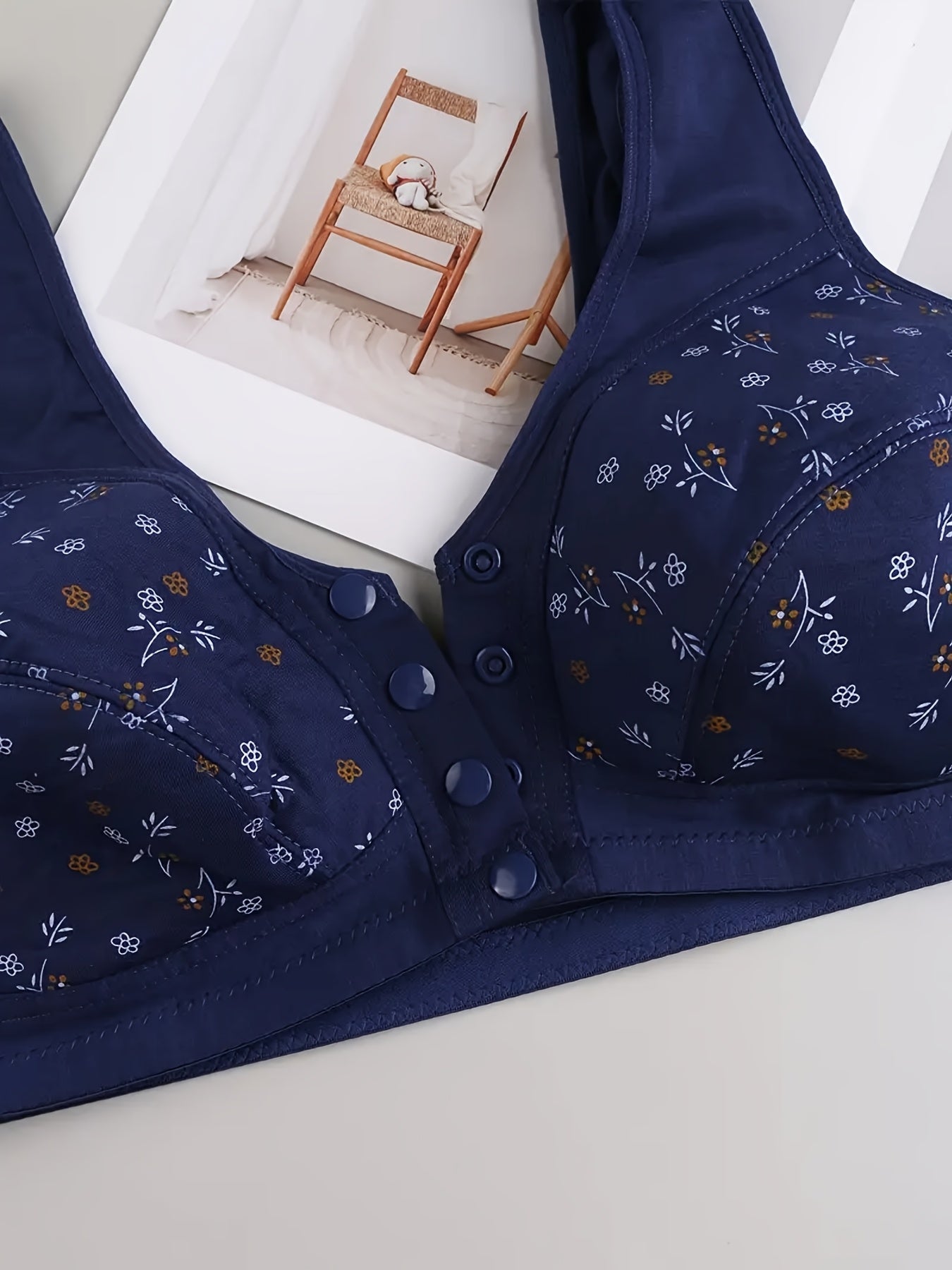 3pcs Plus Size Printed Front-Closure Bra Set Elegant Full-Cup Wire-Free Comfort Bras Women's Lingerie & Underwear Sets Everyday Bras Fashion Underwear Skin-Friendly Fabric Soft Material Padded Bras Seamless Underwear