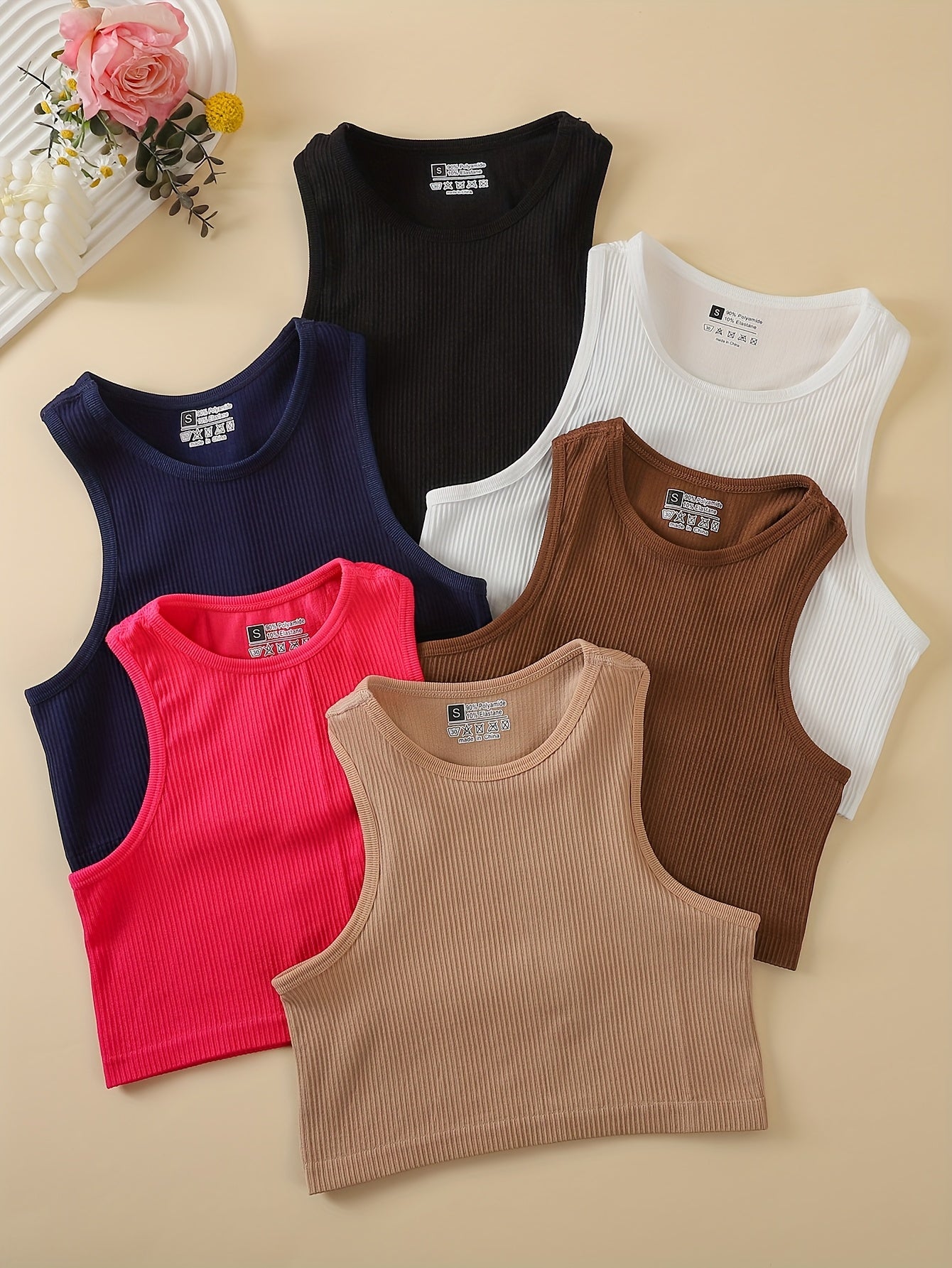 6pcs Women's Non-Padded Sports Bralette Tops, Crop Tops for Women Sexy Sleeveless Moisture-Wicking Cropped Tank, Breathable Gym to Street Seamless Camisoles, Everyday Comfort Workout Crop Top