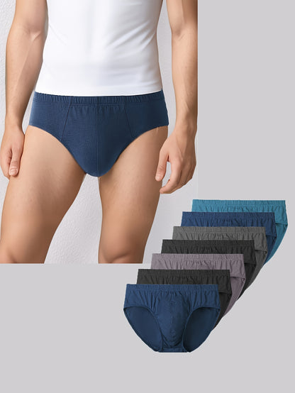 Men'S 7-pack Of 100% Underwear - Random Solid Color, Multi-Piece Discount, Medium Stretch, Knitted Fabric Underwear, Comfortable And Breathable, Casual Classic Fit - All Season