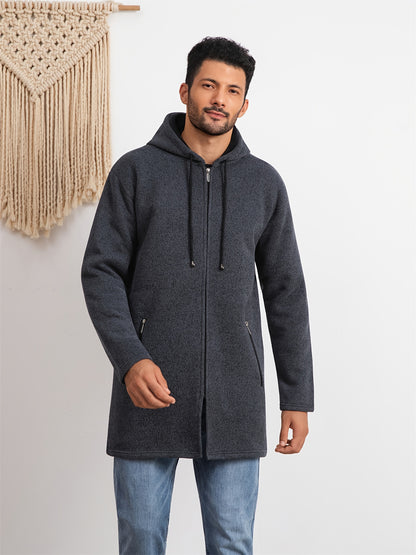 Men's Casual Hoodie, Hooded Mid Length Coat, Lined Zip Up Hoodie, Stylish Slim Fit Hoodie with Pockets, Suitable for Daily Wear, Outdoor Activities And Street