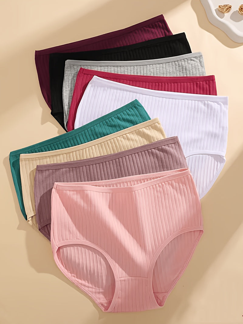 6pcs Ribbed Underwear for Women, Soft And Breathable High-waisted Triangle Pants, Random 6pcs In Multiple Colors