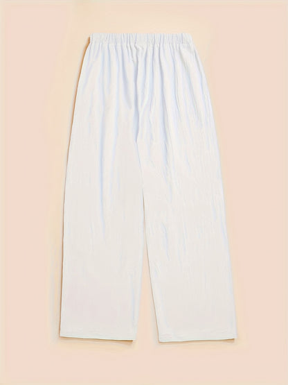 Women'S High-Waisted Stretch Button Casual Pants - Solid Color Straight Side Pockets Design, All-Season Comfort Machine Washable Non-Stretch Fabric, Smooth Fabric Pants