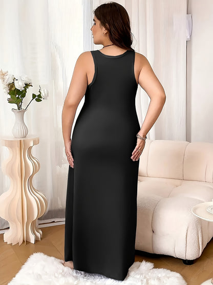 3pcs Set Of Women's Plus Size Sleeveless Vest Sleep Dress Evening Gown No Print Solid Color Simple Style Casual Version Very Comfortable Home Clothing
