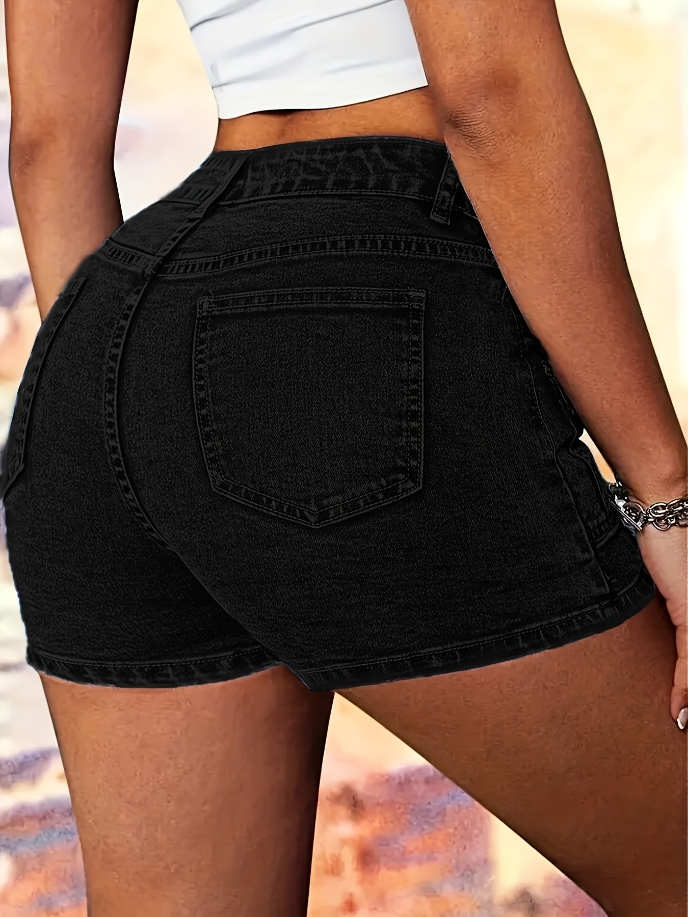 Women's Blue Denim Denim Shorts - product view 4