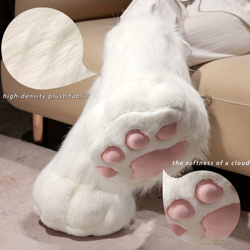 1Pair Super Soft Plush Cat Claw Slippers - Non-Slip Single Leg Shoes, Indoor/Outdoor Use, Cute Kitten Claw & Paw Print Decor, Pink & White Comfortable Boots for Men & Women, All-Season, Perfect Gift for Christmas/Halloween/Birthday - One Pedal
