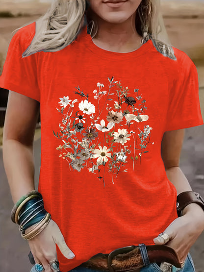 Round Neck T-Shirt - Stylish Women'S Graphic Tee - Comfortable Material with Circular Neckline - Light And Airy for Spring And Summer Outfits