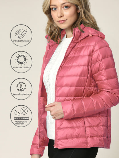 Women's Ultra Light Weight Packable Down Jacket with Removable Hood