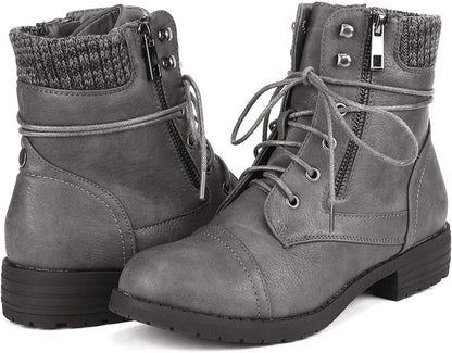 Women's Lace Up Combat boots Winter Warm Ankle Booties Short Boot