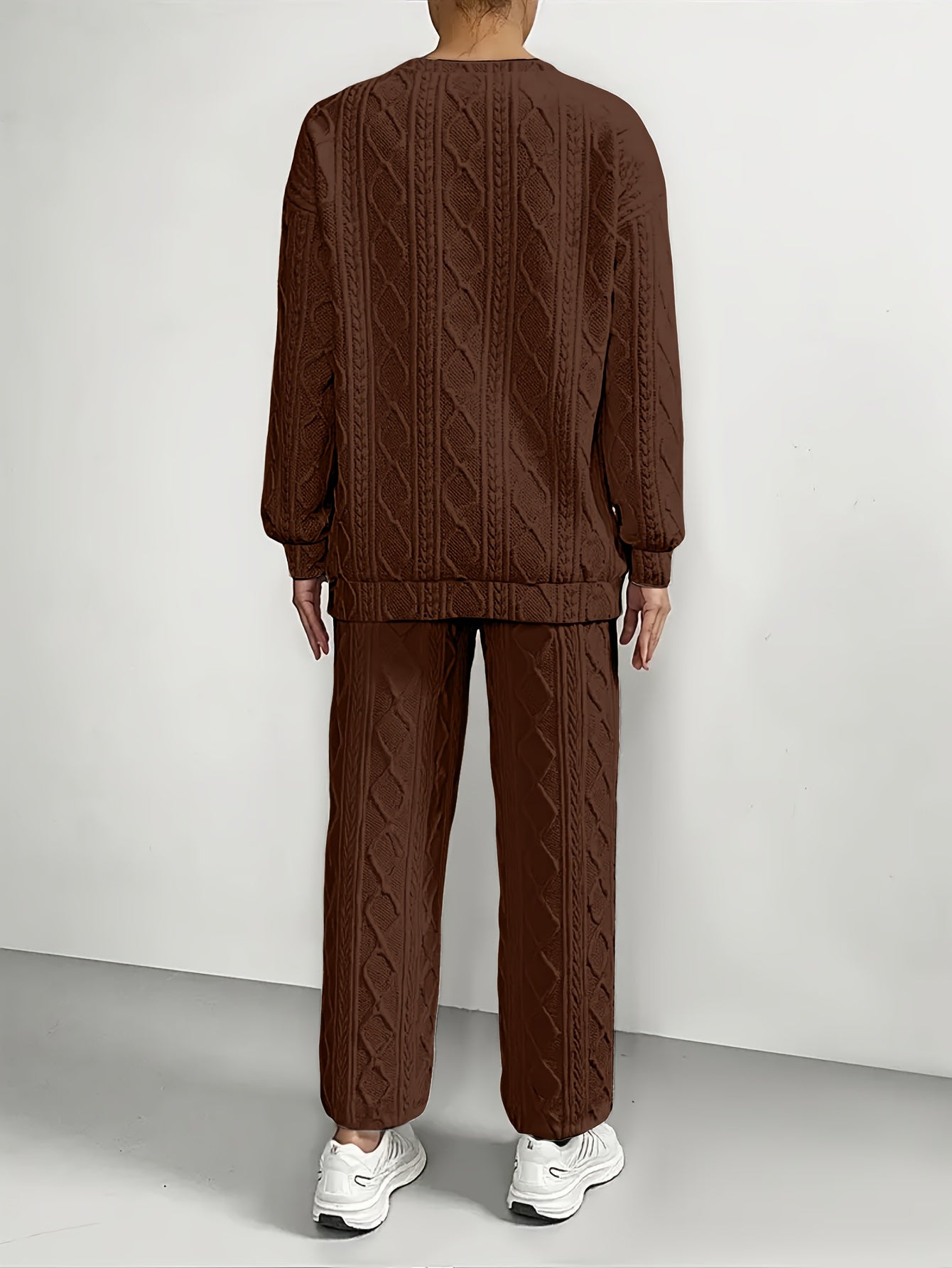Women's Casual Pullover Two-piece Set, Suitable for Spring And Autumn, Consisting Of A Textured Long-sleeved Top And Jogging Pants