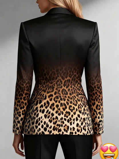 Women's Stylish Leopard-patterned Gradient Blazer for Autumn And Winter. Elegant Office Blazer for Work Or Commuting. Outfit for Dates. Women's Suit. Winter Women's Clothing. Women's Autumn Clothing.