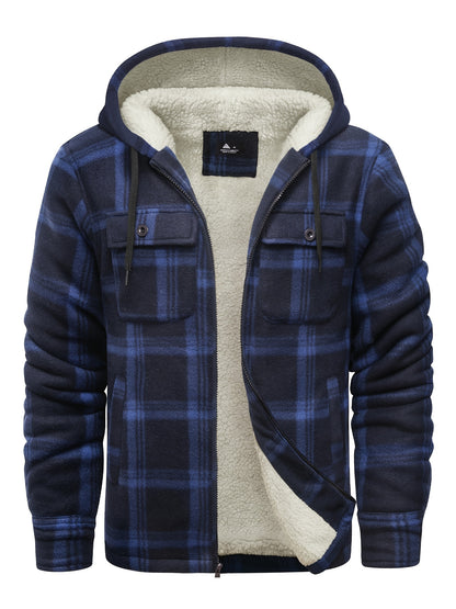 Men'S Heavyweight Fleece Hoodies Jacket - Full Zip Up Thick Sherpa Lined Flannel Plaid Shirt Jacket