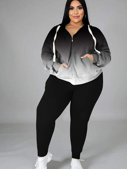 Women's Plus Size Tracksuit Set - Long Sleeve Hooded Loungewear and Sweatsuit Sets with Pockets, Polyester and Elastane
