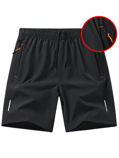 3 PCS Men's Stylish Athletic Shorts, Black Drawstring Design, Zipper Pockets, （Includes wristband）Ideal for Summer Workouts and Outdoor Activities, Plus Size Shorts