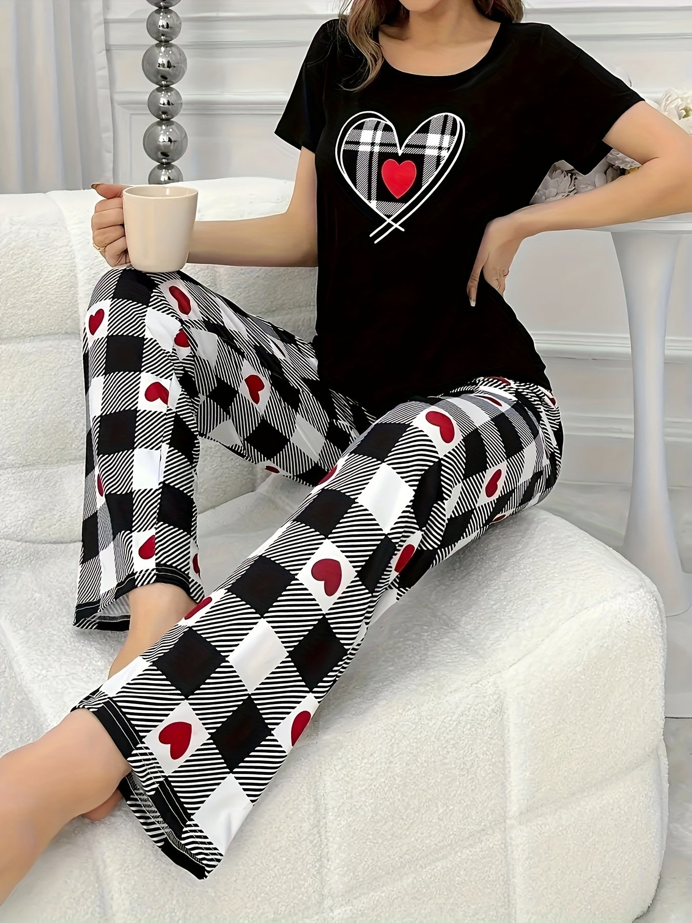 3 Pajama Sets, Casual Short Sleeve Round Neck Top & Elastic Pants - Women's Sleepwear - Soft & Comfortable Fabric - Perfect for Lounging & Sleeping - Ideal Gift for Her
