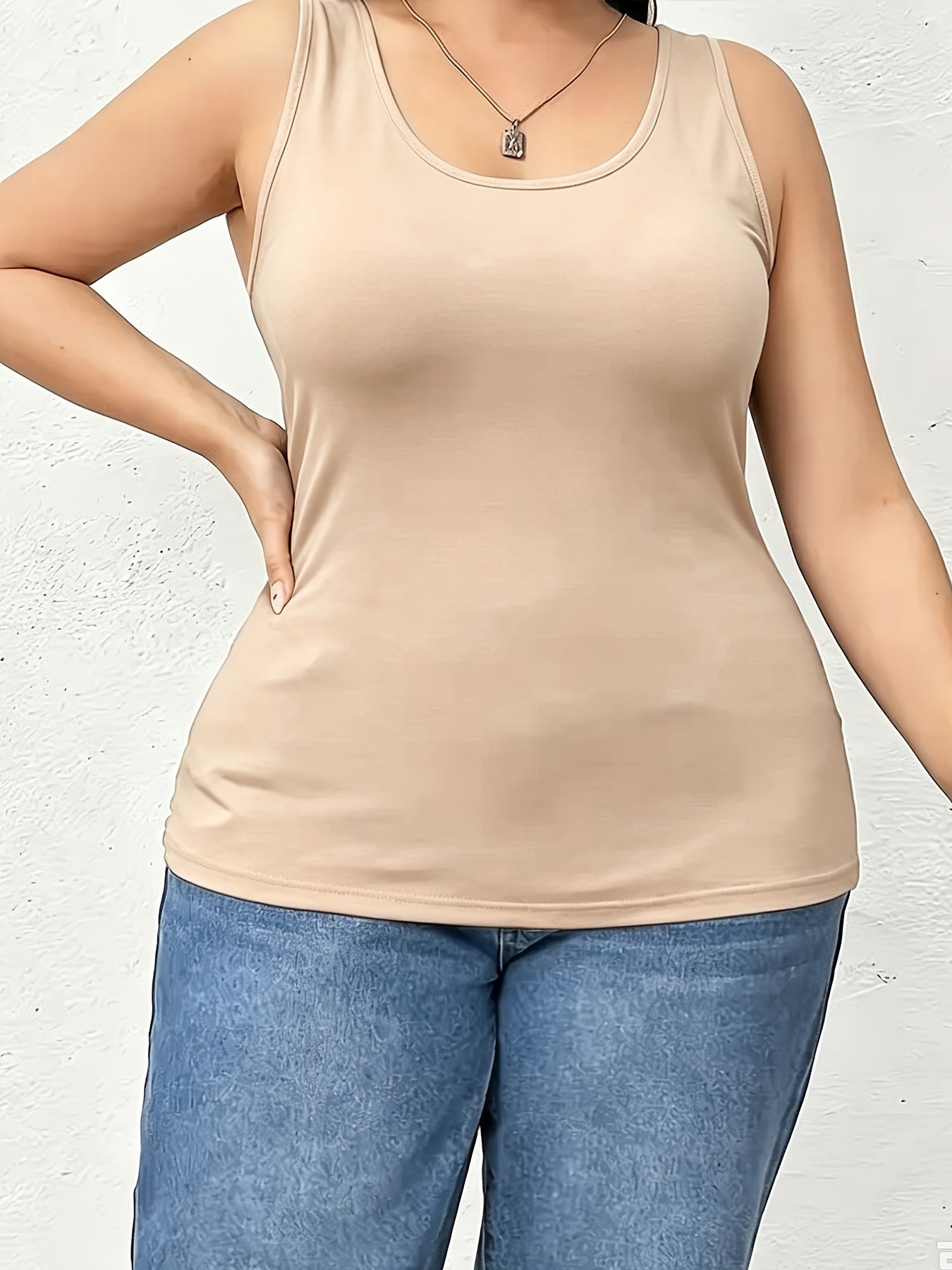 [Plus Size Tank Tops] 3pcs Women's Plus Size Solid Color Tank Tops - Breathable Stretch Fabric Base Layer Shirts, Opaque Non-Sheer Blouses Suitable for Casual, Home Wear & Layering, Year-Round Layering (Hand Washable, No Transparency)