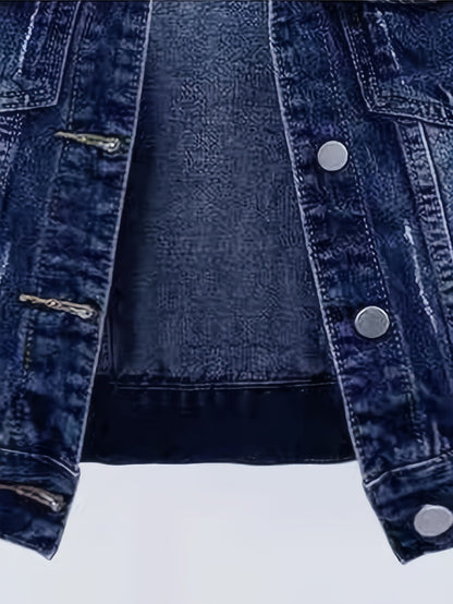 Women'S Vintage Wash Cropped Denim Jacket- Slim Fit Non-See-Through Buttons-Up Coat, Casual Everyday Denim Jacket for Spring/Fall Layering - Perfect for Jeans, Dresses & Skirts, Quality Button Details, Fall Fashion, Durable Fabric, Fall Clothing