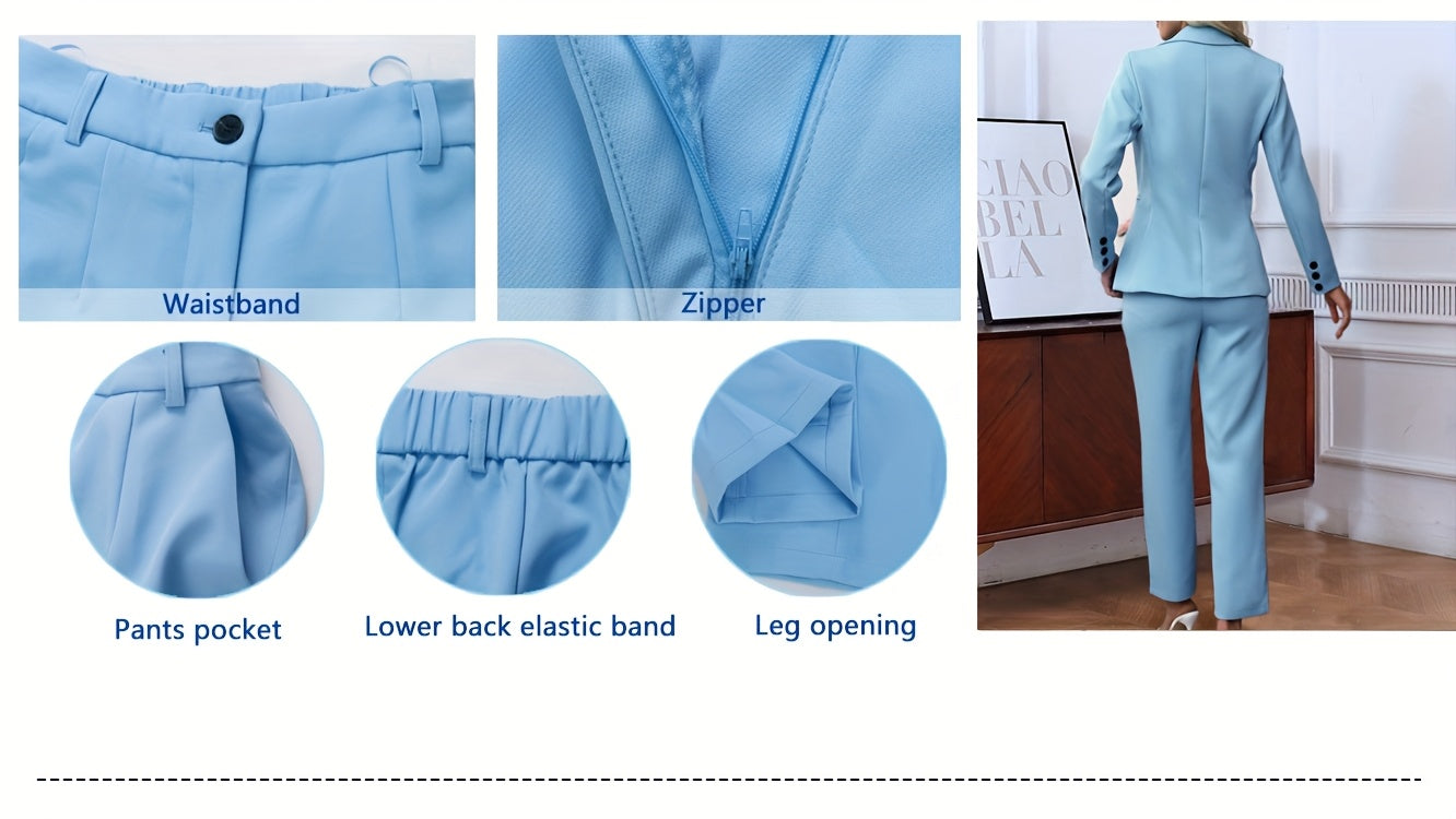 Elegant Women's Suit Set, Fashionable Business Style Solid Color Professional Blazer and Trousers 4pcs Set