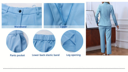 Elegant Women's Suit Set, Fashionable Business Style Solid Color Professional Blazer and Trousers 4pcs Set