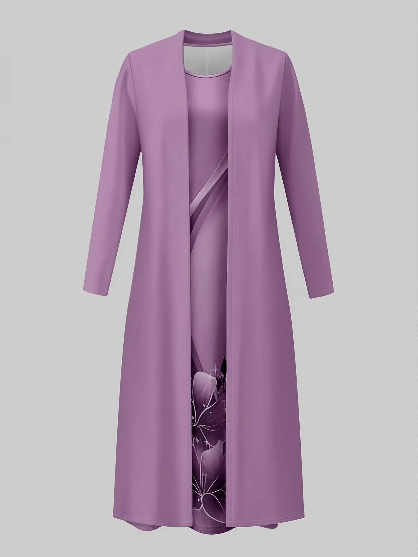 2pcss Set, Vest Style Dress+Long Sleeved Jacket Cardigan, Women'S Fashionable Dress Set, Floral Print Dress Cardigan Top Paired with Waist Cinching Long Skirt 2pcss Set, Elegant Temperament, Suitable for Wearing on The Street