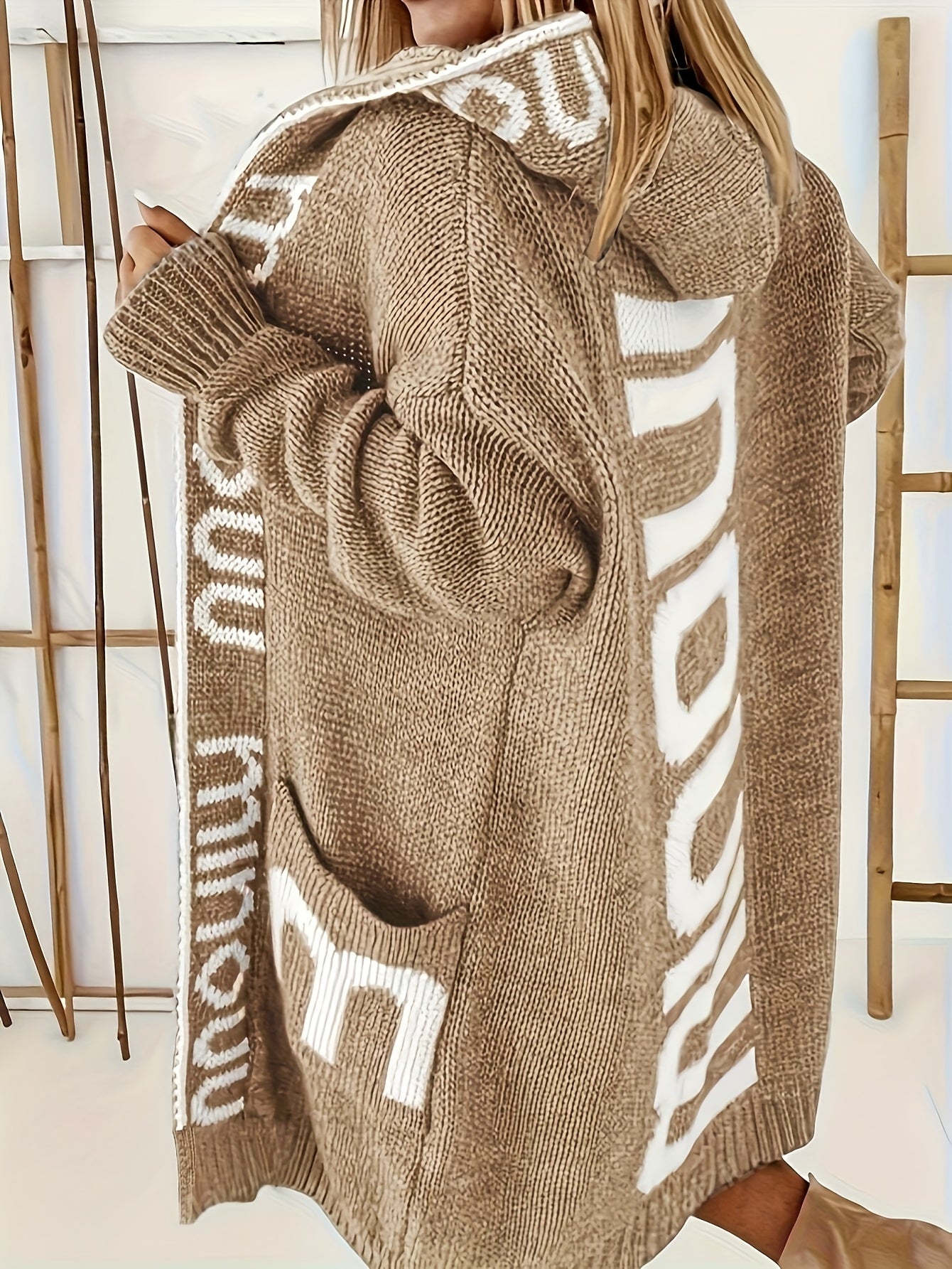 Women's Casual Letter Graphic Hooded Long Sleeve Soft Warm Cardigan