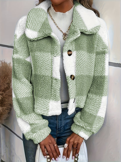 Autumn And Winter Orientation, Fashion Color Checkered Lamb Coat