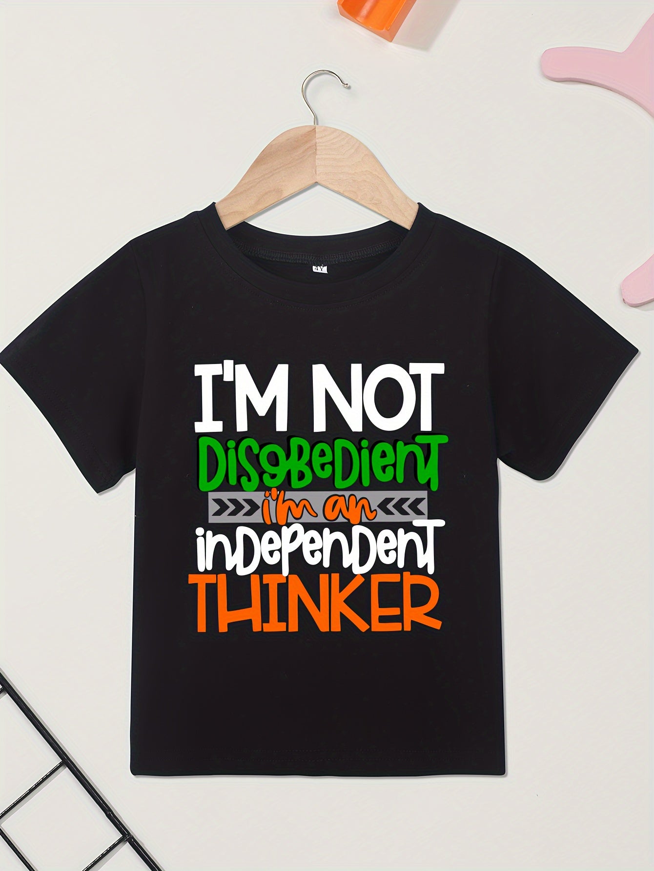Boy's Cotton T-shirt, I'm Not Disobedient. I'm an Independent Thinker. Letter Print, Comfortable and Casual Round Neck, Short Sleeved