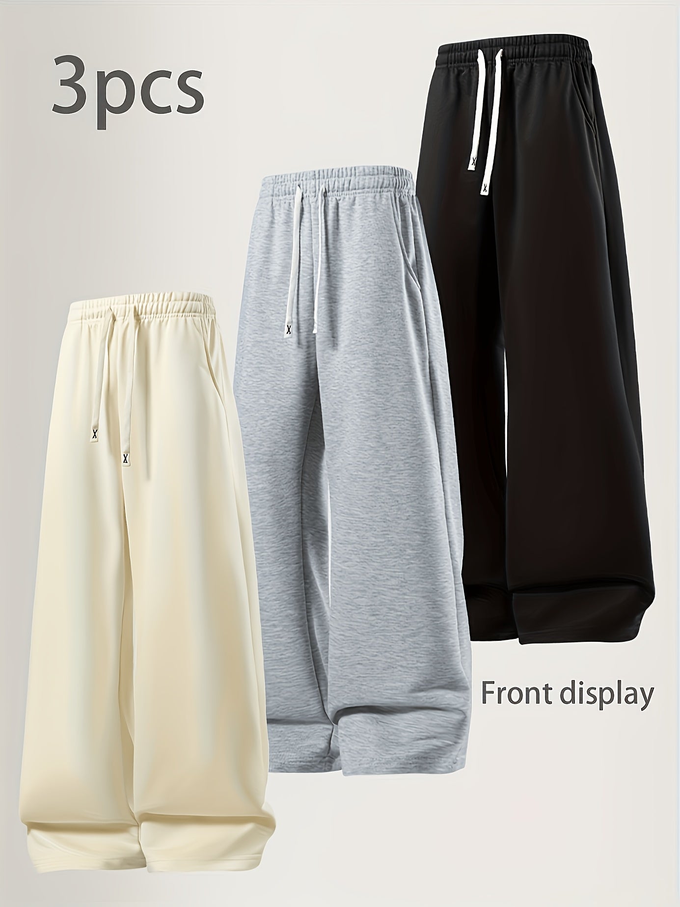 3pcs Spring And Summer Trendy Versatile Long Pants [Soft Joggers] Sizes Run Large, It Is Recommended to Choose One Size Smaller. Women's Soft Joggers - Loose Fit, Elastic Waistband with Drawstring, Double Side Pockets - Machine Washable