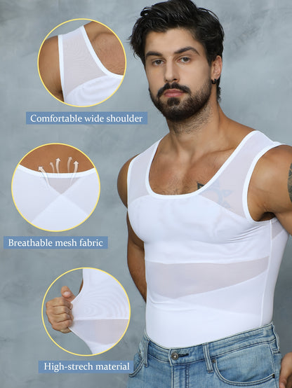 Men'S Compression Vest Shaper for Belly Fat - Ultra-Thin & Breathable Slimming Vest.Post-Surgery Recovery, Seamless Invisible Under Shirt, Cool Workout Body Shaper Formen (Black, Medium)