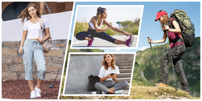Women's Cargo Capri Hiking Pants Quick Dry Lightweight Travel Casual Workout 50+ Button Pockets