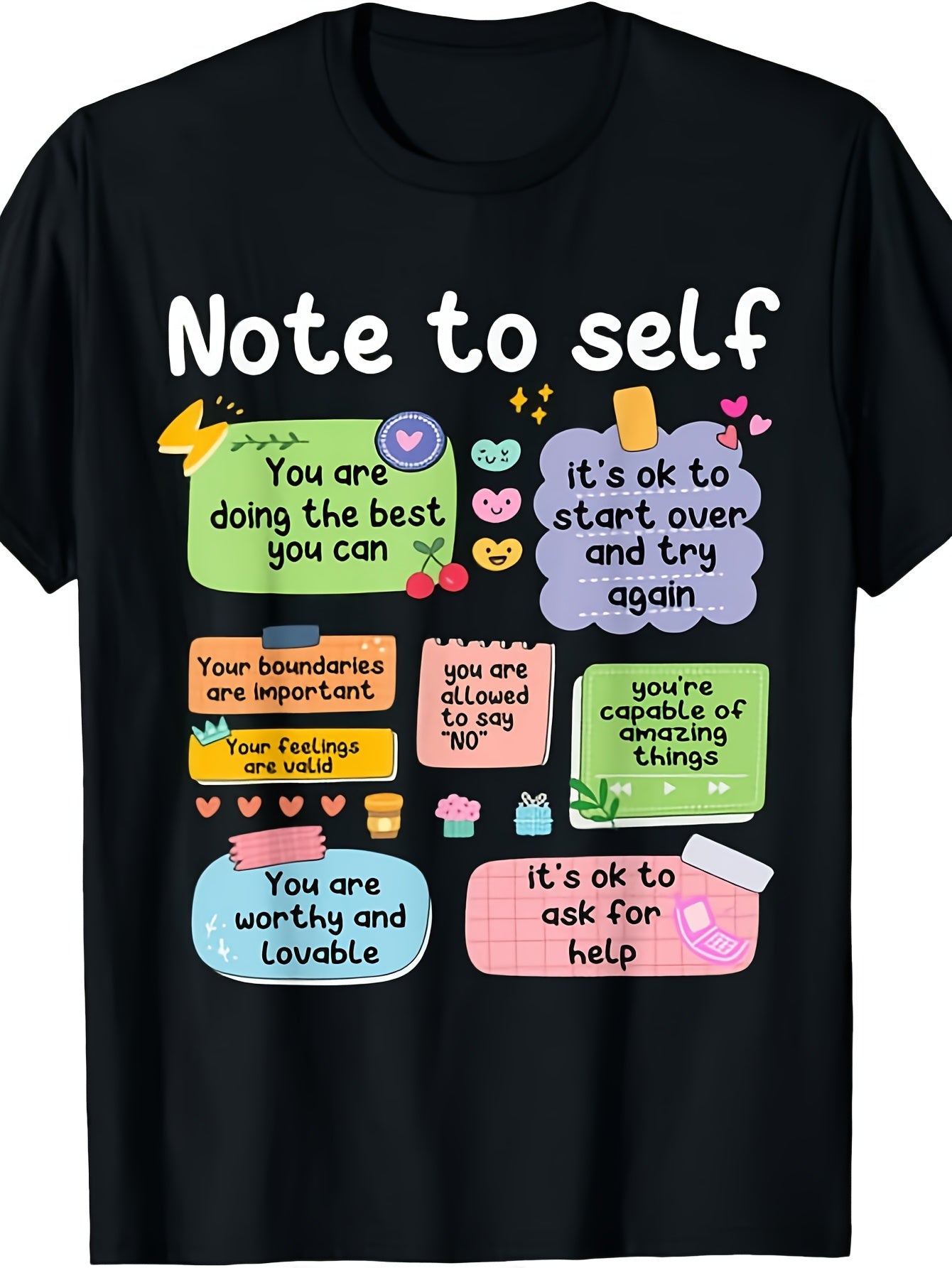 An Inspirational T-Shirt for Yourself- Positive Self-Affirmation- with Colorful Self-Care Phrases, Unisex, Mental Health Clothing, Suitable for All Seasons, Ideal Gift for Self-Love and Personal Growth