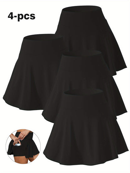 4 Pack Women's Plus Size High Waist Culottes - Flattering A-Line Silhouette, Non-Slip Waistband & Deep Side Pockets | Skirt-Pants Hybrid for Work, Casual, Date, Travel | Summer Stretchy Mid-Stretch Fabric (Black)