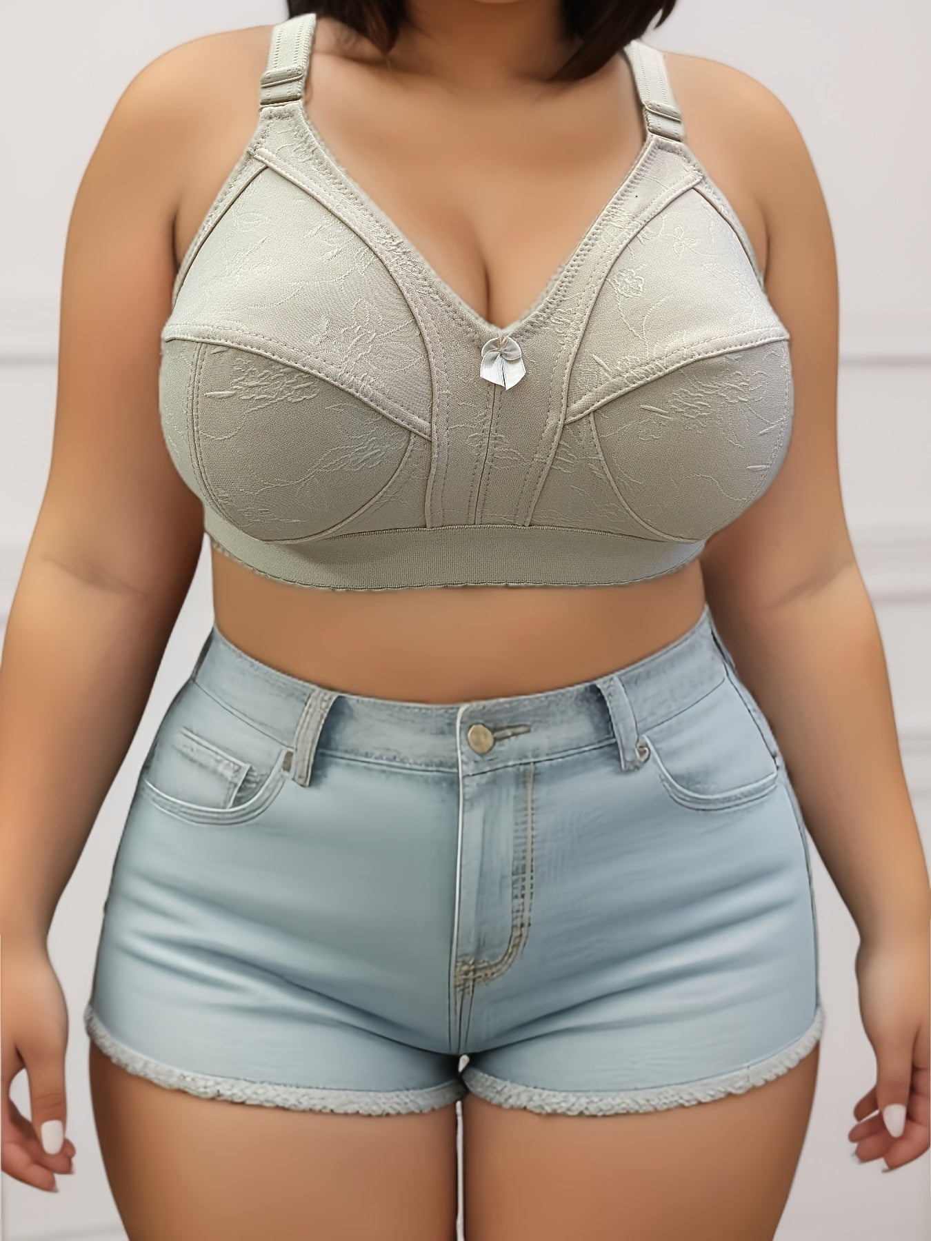 3pcs Women's Plus Size Wide Strap Bras - Floral Jacquard No Underwire Comfort Bras for Large Bust, Asymmetrical Design with Adjustable Straps & Breathable Fabric (White/Black/Beige)