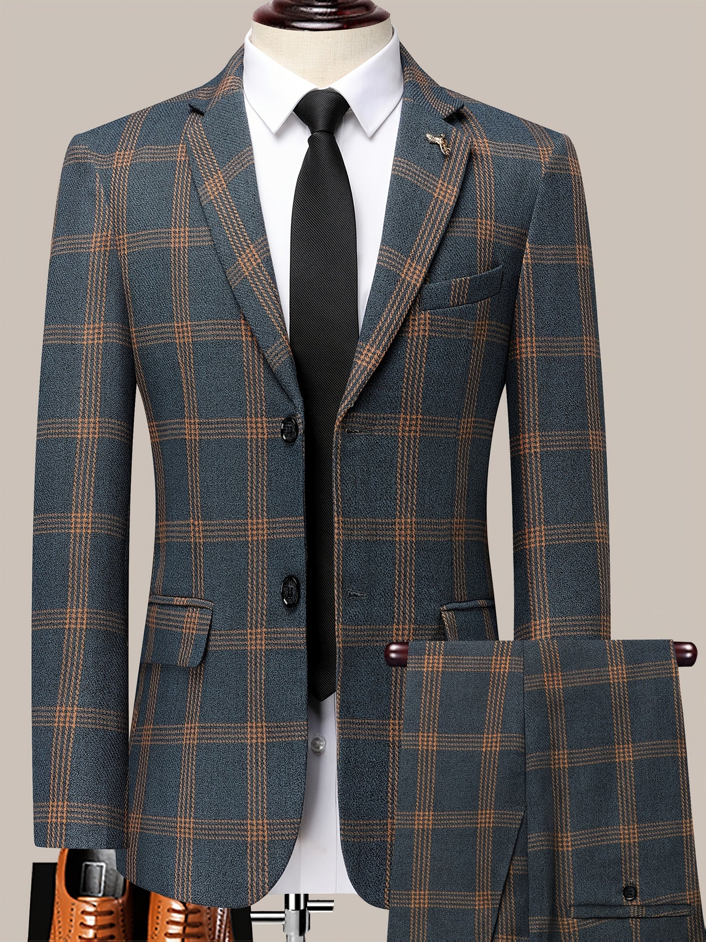 The Latest Men's Plaid Suit Two-piece Four-season Men's Size Slim-fit Two-piece Wedding Banquet Dress Business Casual