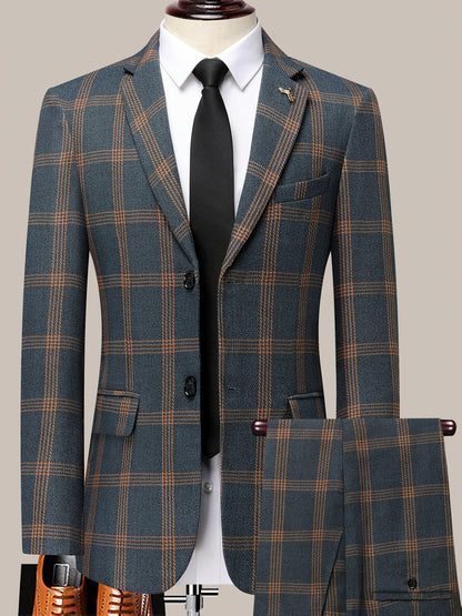 The Latest Men's Plaid Suit Two-piece Four-season Men's Size Slim-fit Two-piece Wedding Banquet Dress Business Casual