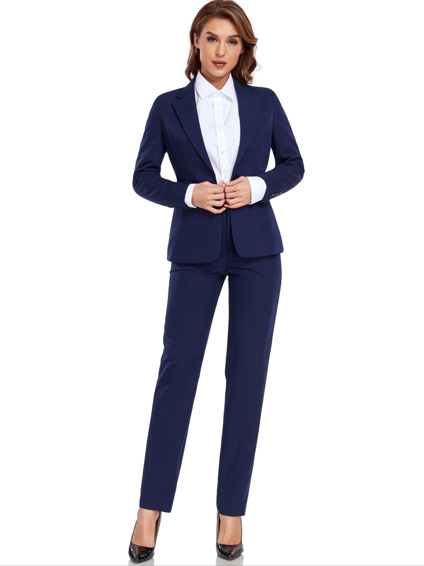 Women's Casual Slim Fit Business 2pcs Blazer Set Long Sleeve Button Blazer Skinny High Waist Pants Outfits Anniversary Graduation Season New Product