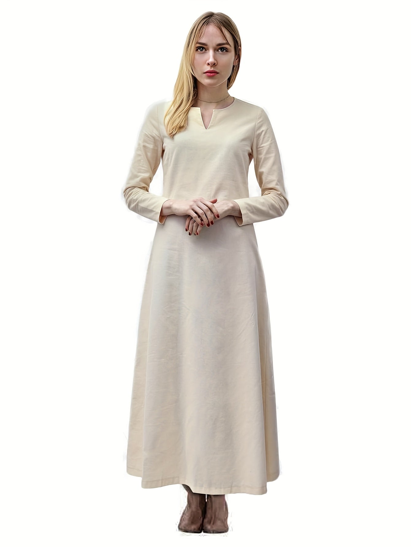 Medieval Women's Linen Dress - Renaissance Chemise Cosplay Maxi Ren Faire Costume