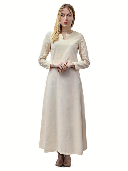 Medieval Women's Linen Dress - Renaissance Chemise Cosplay Maxi Ren Faire Costume