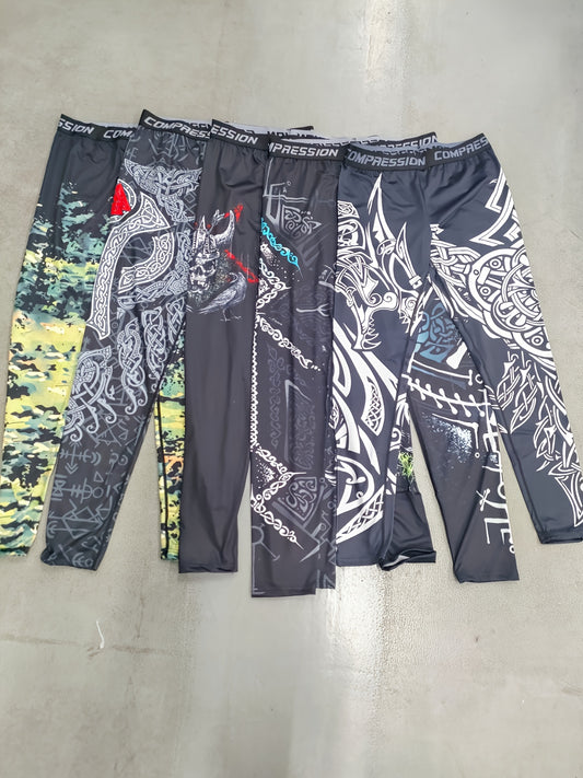 5pcs Men'S Camo Compression Leggings - All-Season Breathable Athletic Pants with Multi-Color Camouflage Prints, Stretchy Tight-Fit Workout Leggings for Gym, Running, Outdoor & Casual Wear, Muscle Support & Enhanced Circulation, Durable Activewear for Men