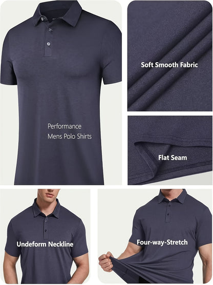 5pcs Polo Shirts for Men Performance Short Sleeve Golf Shirt Moisture Wicking Athletic Casual Collared T-Shirt