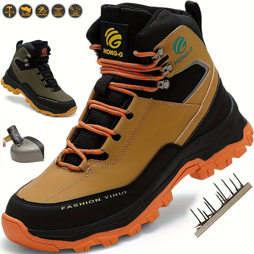 Men's Work Safety Boots - High Top Design, Steel Toe Protection - Anti Smash, Anti Puncture, Anti Slip And Wear-resistant Rubber Sole - Suitable for Construction | Factory | Daily - Warehouse Shoes | Modern Work Shoes | Outdoor Laborers