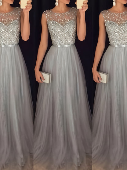 Women Ladies Sleeveless Long Dress Sequined Formal Evening Party Dress Female Wedding Prom Gown Long Maxi Dresses