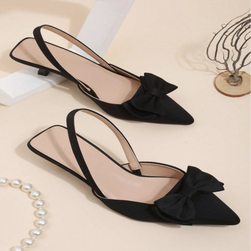 Fashionable Women's High Heel Sandals, Women's High Heels, Exquisite Women's Shoes with A Gentle Style, Black Satin Heels, Pointed Toe with A Bow And Kitten Heel Design, Suitable for Work, Dates, And Daily Commutes. Local Warehouse., Women Shoes