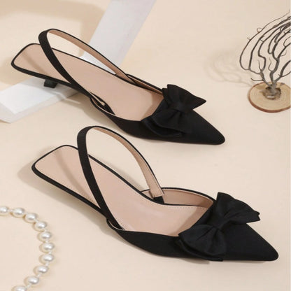 Fashionable Women's High Heel Sandals, Women's High Heels, Exquisite Women's Shoes with A Gentle Style, Black Satin Heels, Pointed Toe with A Bow And Kitten Heel Design, Suitable for Work, Dates, And Daily Commutes. Local Warehouse., Women Shoes