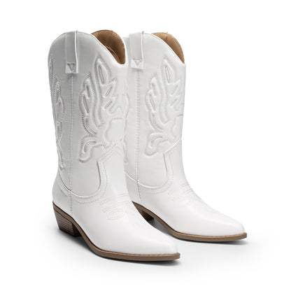 Women's Cowboy Boots Mid Calf Cowgirl Boots Embroidery Stitched Western Boots
