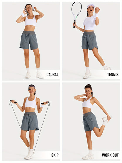 2-Pack Athletic Shorts for Women - Breathable Stretchy Quick-Dry Durable with Waistband for Running Gym Tennis Summer Running Short