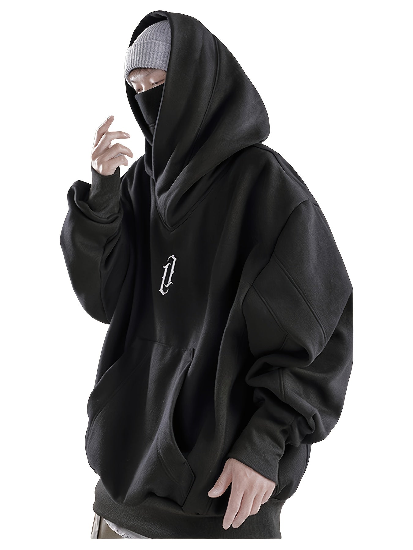 Men's Women's Ninja Double Neckline Cotton Hip Hop Hoodie, Loose Fashion Casual Pocket Hooded Sweatshirts for Daily Outdoor Wear, Men Fall & Winter Hoodies, Soft Long Sleeve Clothes, Men's Clothing, Cold Weather Gear, Men Gifts