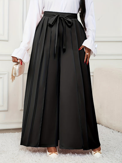 Plus Size - Plus-size Women'S Pants With Elegant Pleats, Removable Design, Two-way Wear, Straight-leg Style, Retro Chic, Casual, Suitable For All Seasons Throughout The Year.